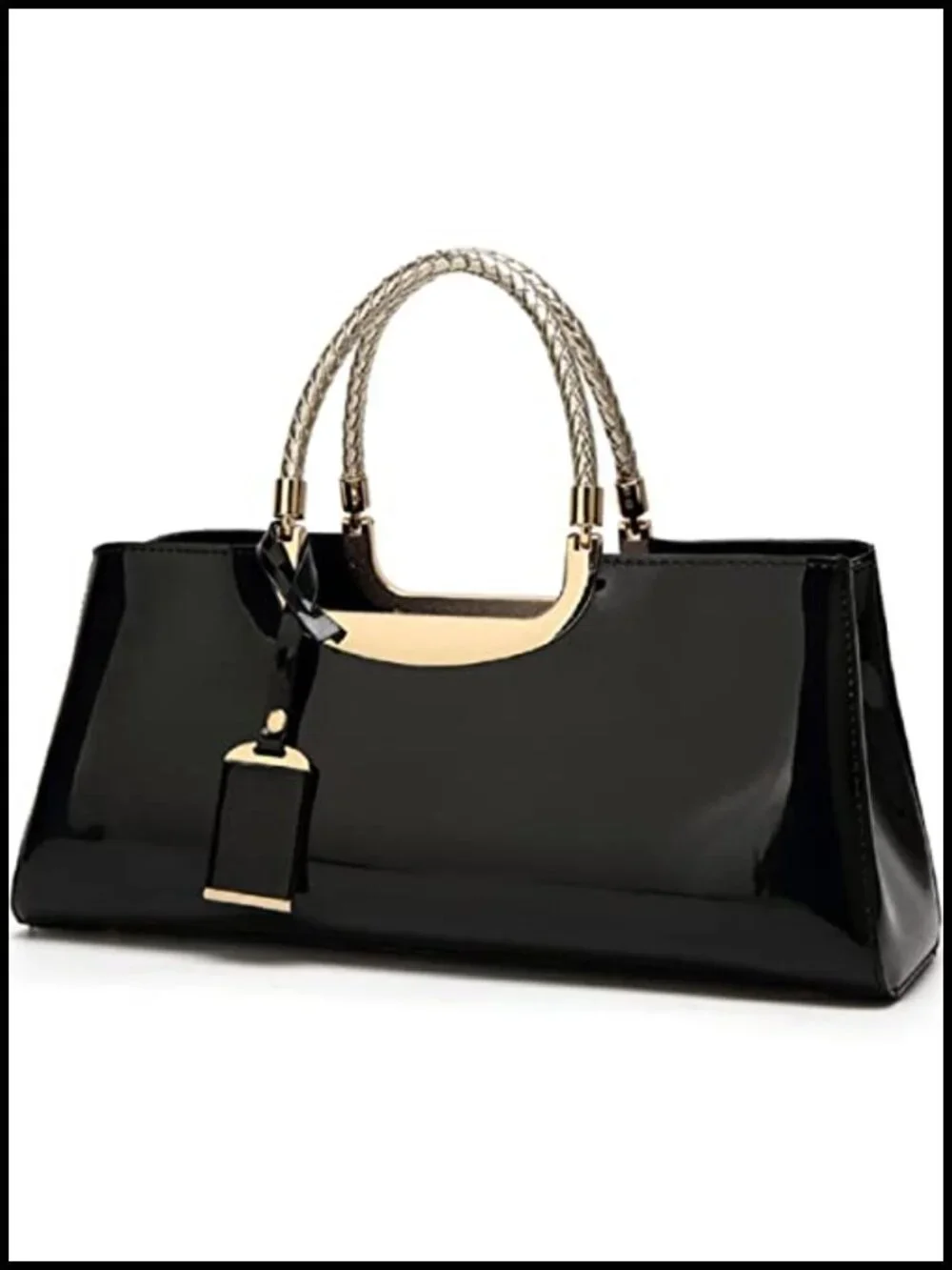 Faux Patent Leather Women Handbag Top-Handle Satchel Tote Structured Shoulder